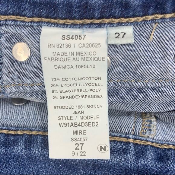 Guess 1981 Studded Jean Skinny Button Fly Size 27 Belt Loops 4 Working Pockets - Picture 13 of 13